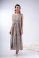 Image for Kusvaa Dr104 Esha Handblock Cotton Grey Dress Front