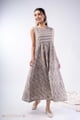 Image for Kusvaa Dr104 Esha Handblock Cotton Grey Dress Side