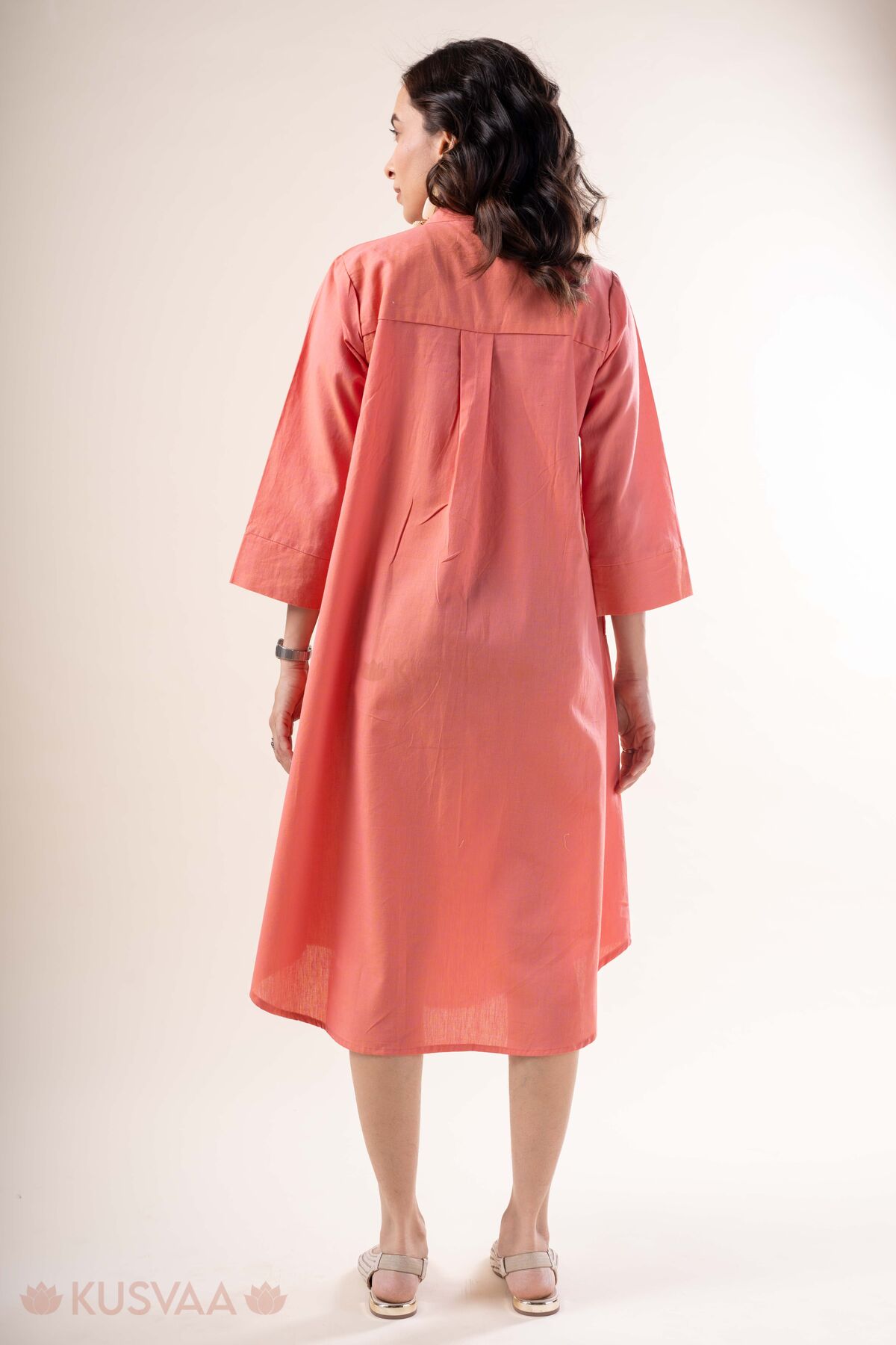Image for Kusvaa Dr105 Falguni Cotton Pink Semi A Line Dress Back