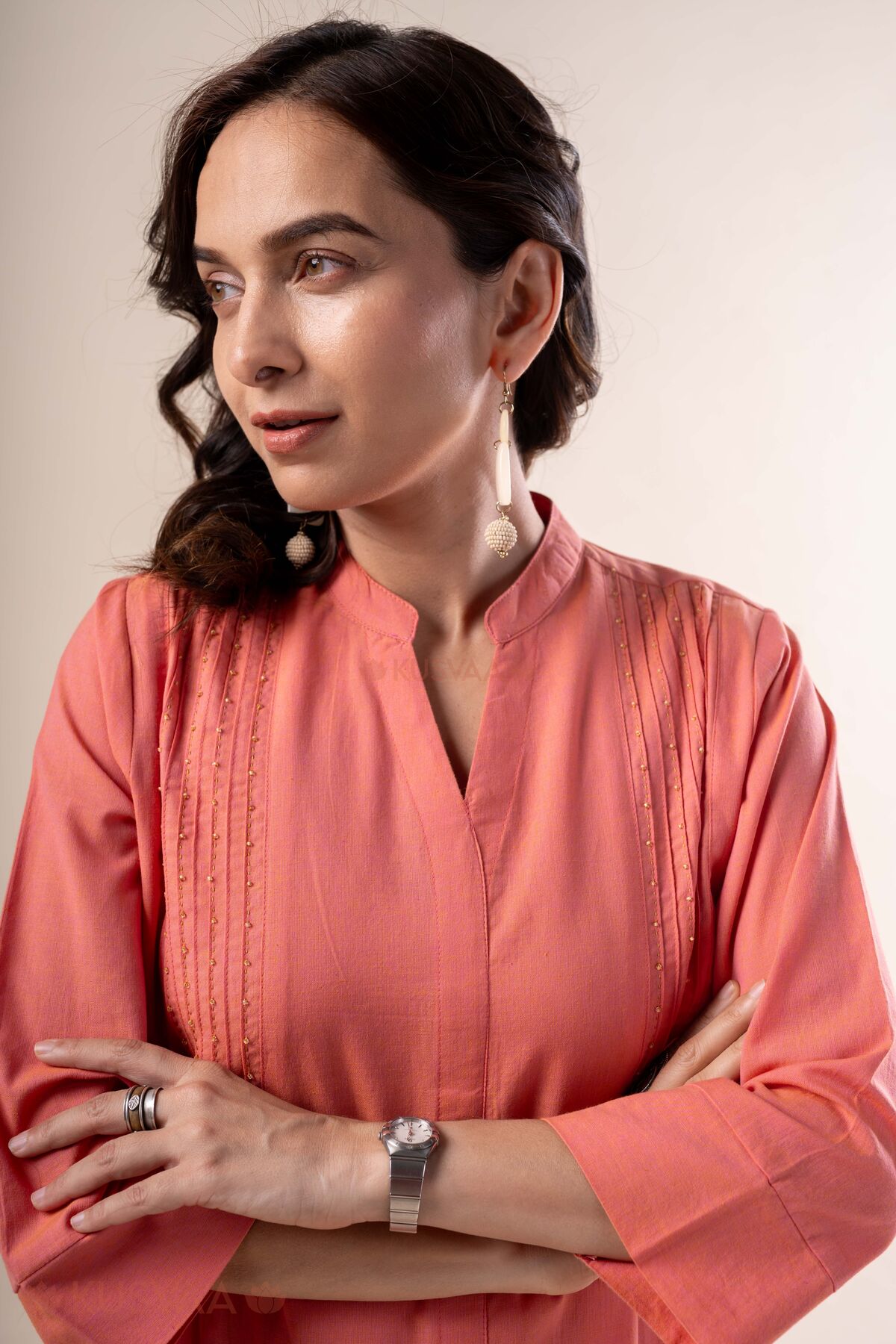Image for Kusvaa Dr105 Falguni Cotton Pink Semi A Line Dress Featured