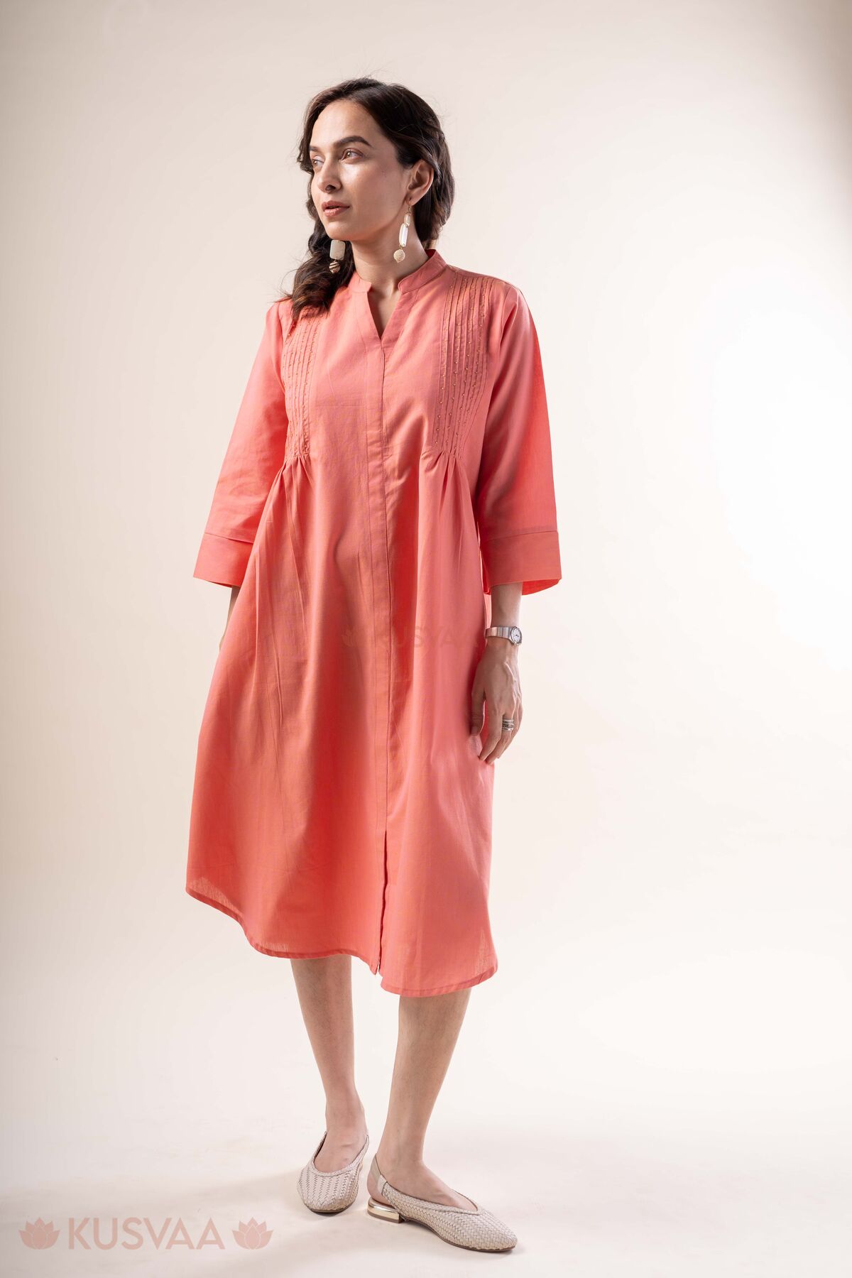 Image for Kusvaa Dr105 Falguni Cotton Pink Semi A Line Dress Front