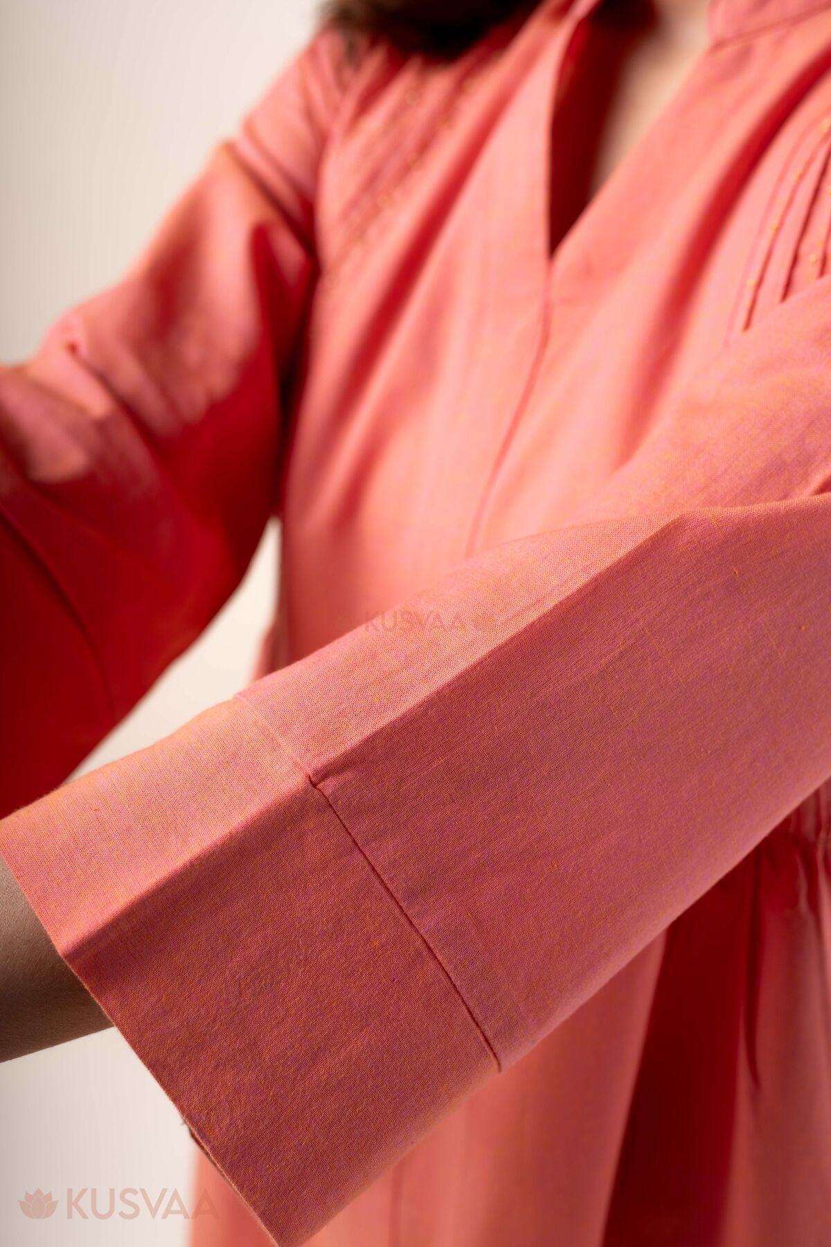 Image for Kusvaa Dr105 Falguni Cotton Pink Semi A Line Dress Sleeves