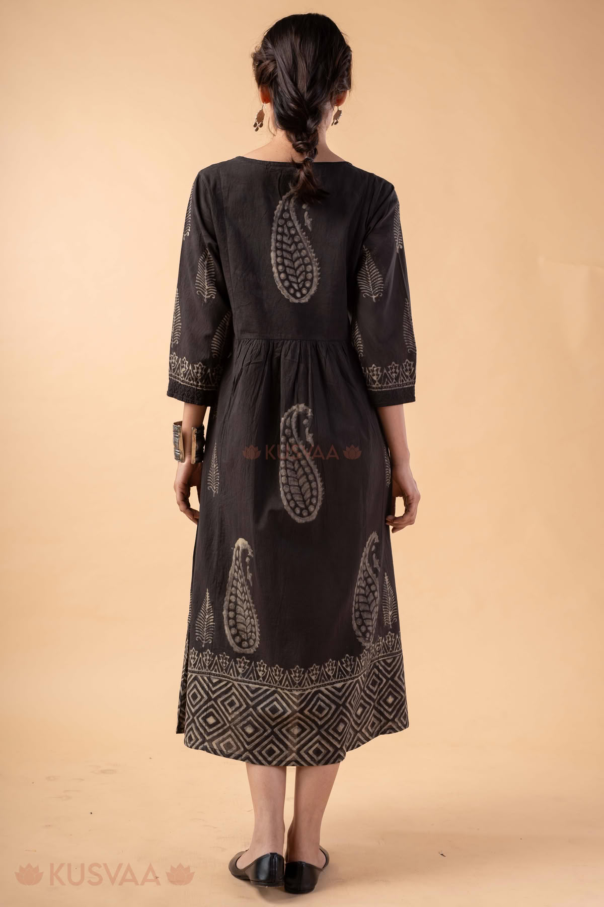 Image for Kusvaa Dr107 Bandita Cotton Charcoal Grey Dress Back