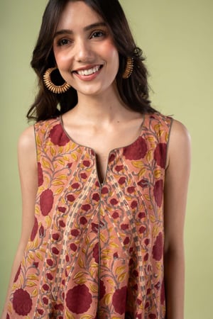 Image for Kusvaa Dr109 Netra Cotton Red A Line Dress Featured