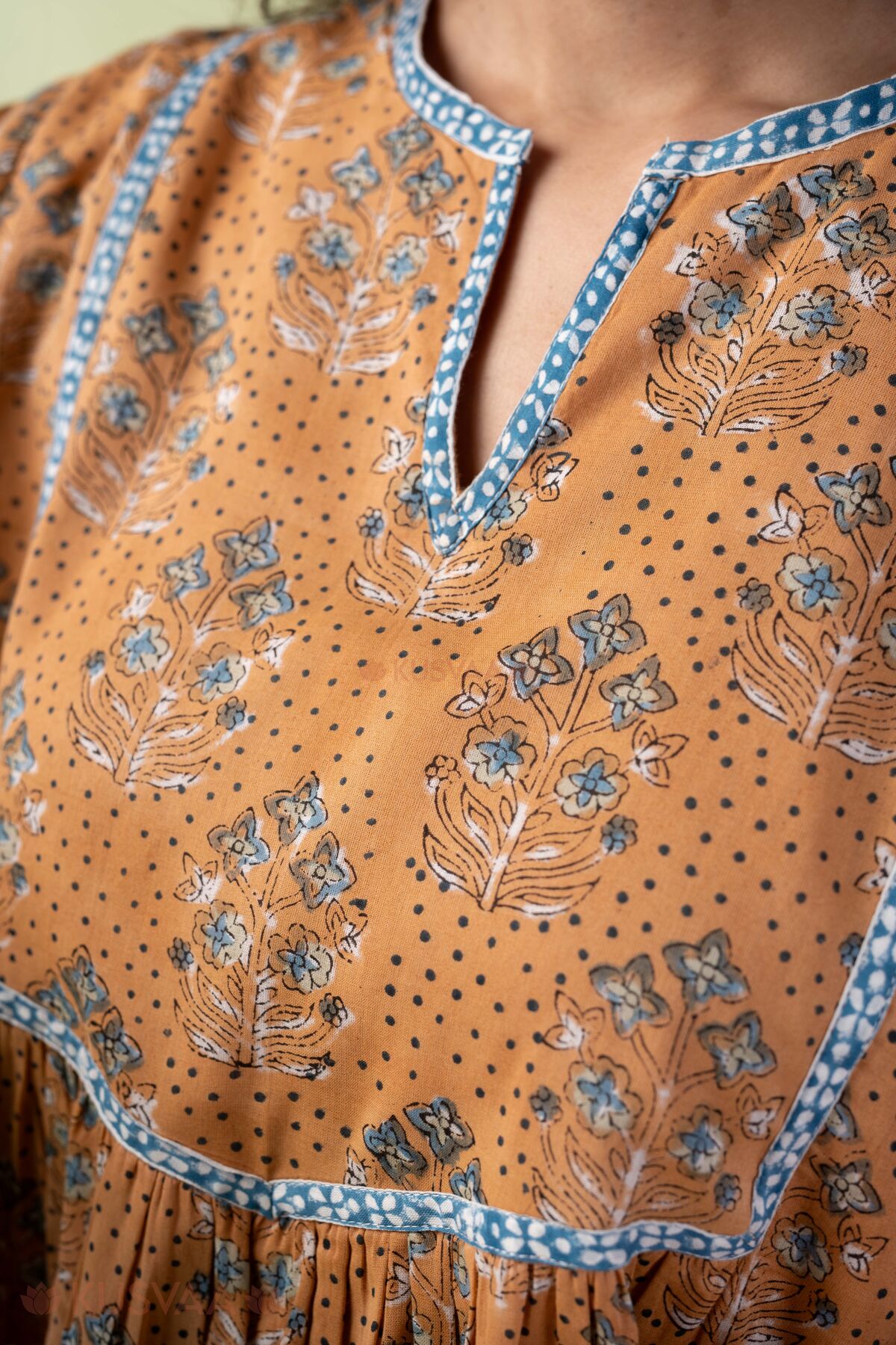 Image for Kusvaa Dr111 Vanita Orange Mulmul Dress Closeup