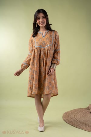 Image for Kusvaa Dr111 Vanita Orange Mulmul Dress Front