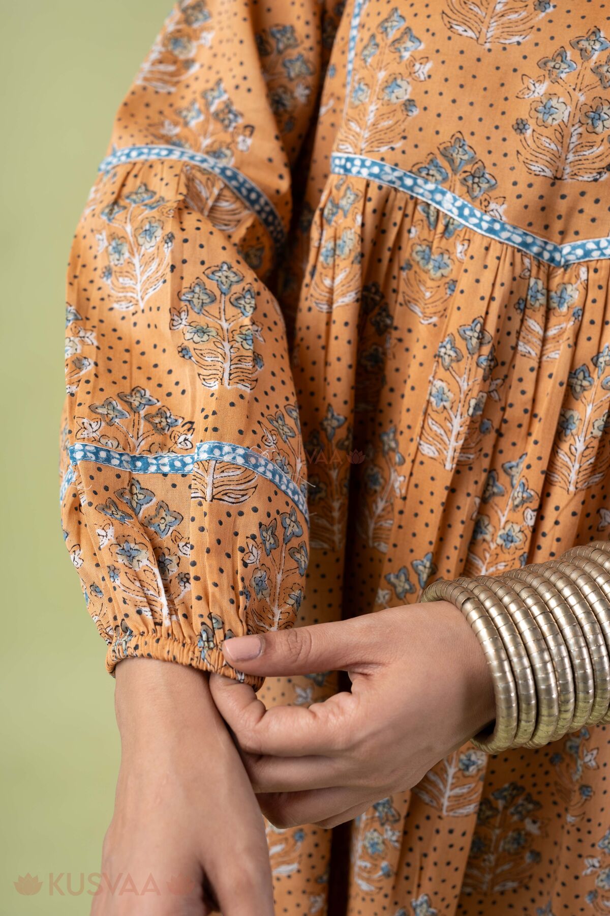 Image for Kusvaa Dr111 Vanita Orange Mulmul Dress Sleeves