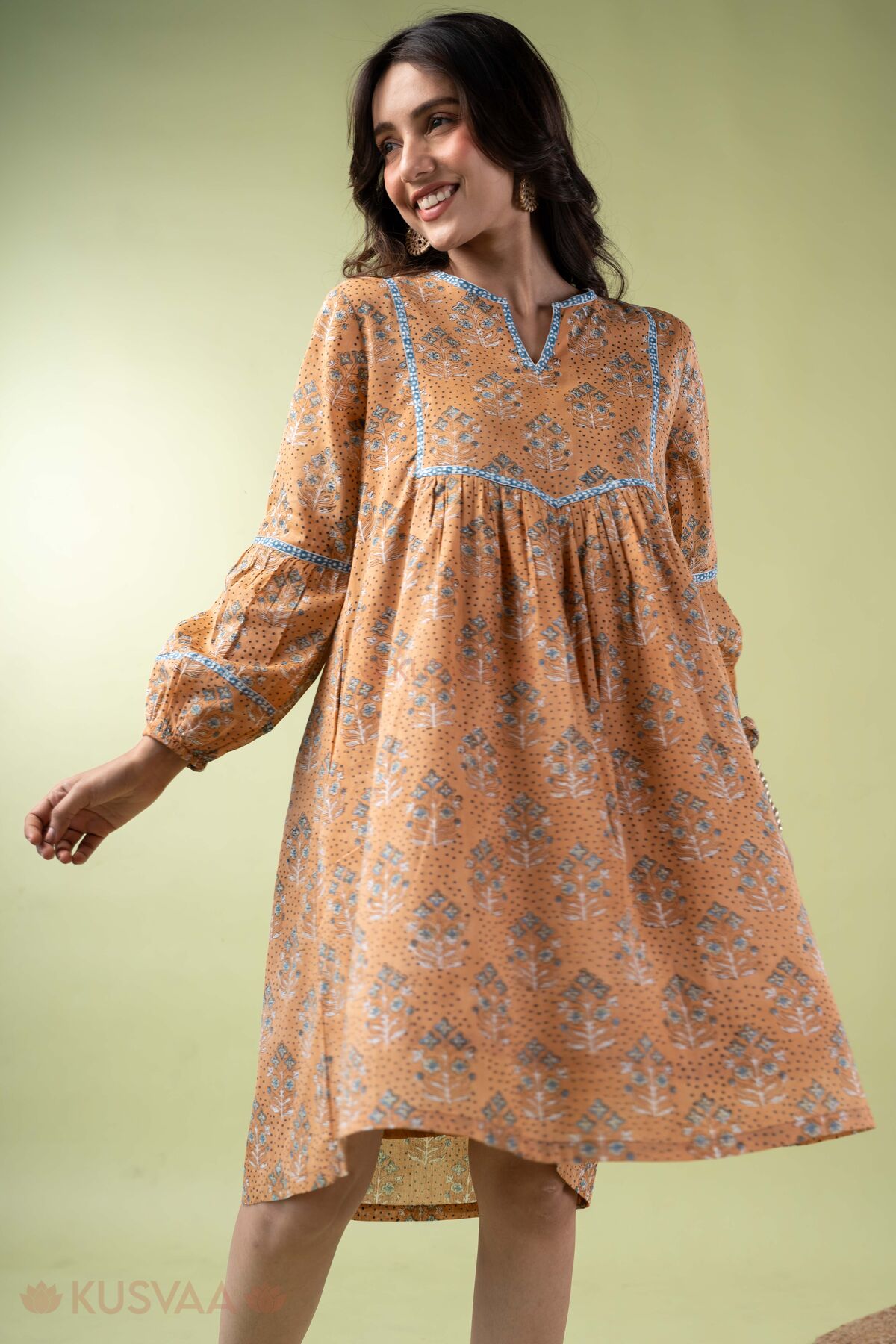 Image for Kusvaa Dr111 Vanita Orange Mulmul Dress Style 2