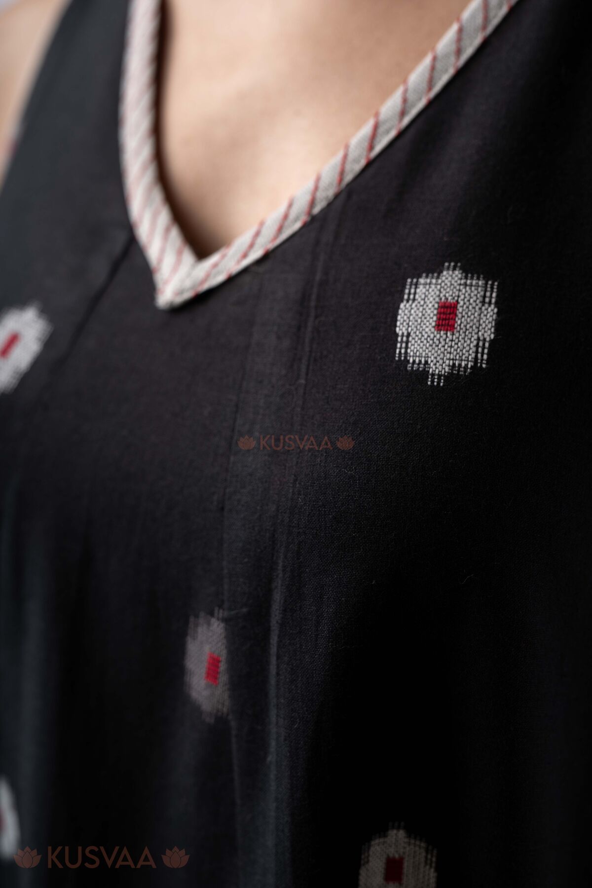 Image for Kusvaa Dr119 Harini Handloom Cottom Black Dress Closeup