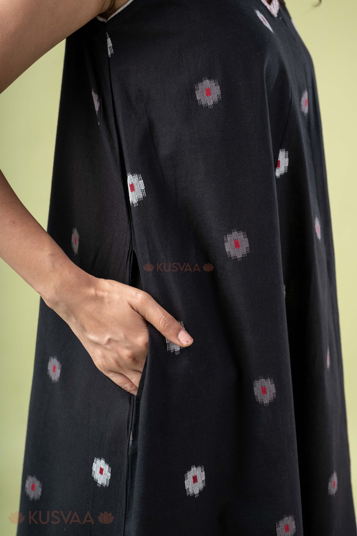 Image for Kusvaa Dr119 Harini Handloom Cottom Black Dress Pocket