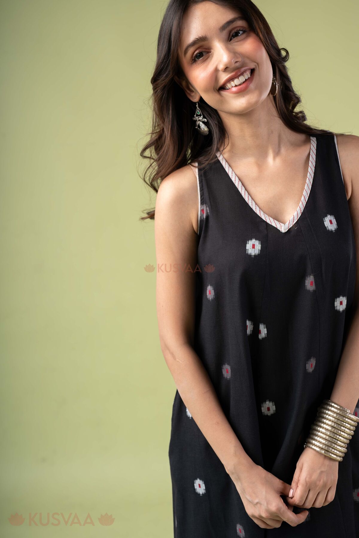 Image for Kusvaa Dr119 Harini Handloom Cottom Black Dress Style