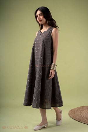 Image for Kusvaa Dr120 Kamini Handloom Cotton Brown Dress Walk