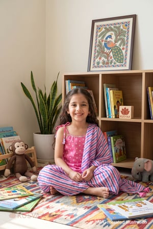 Image for Kusvaa Grw131 Cauvery Modal Satin Lehariya Print Kids Set Ai