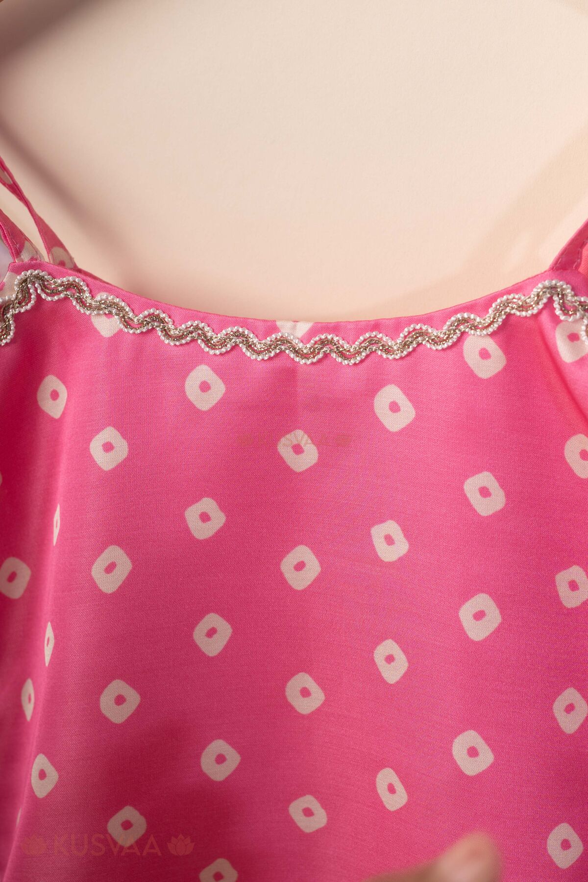 Image for Kusvaa Grw131 Cauvery Modal Satin Lehariya Print Kids Set Neck