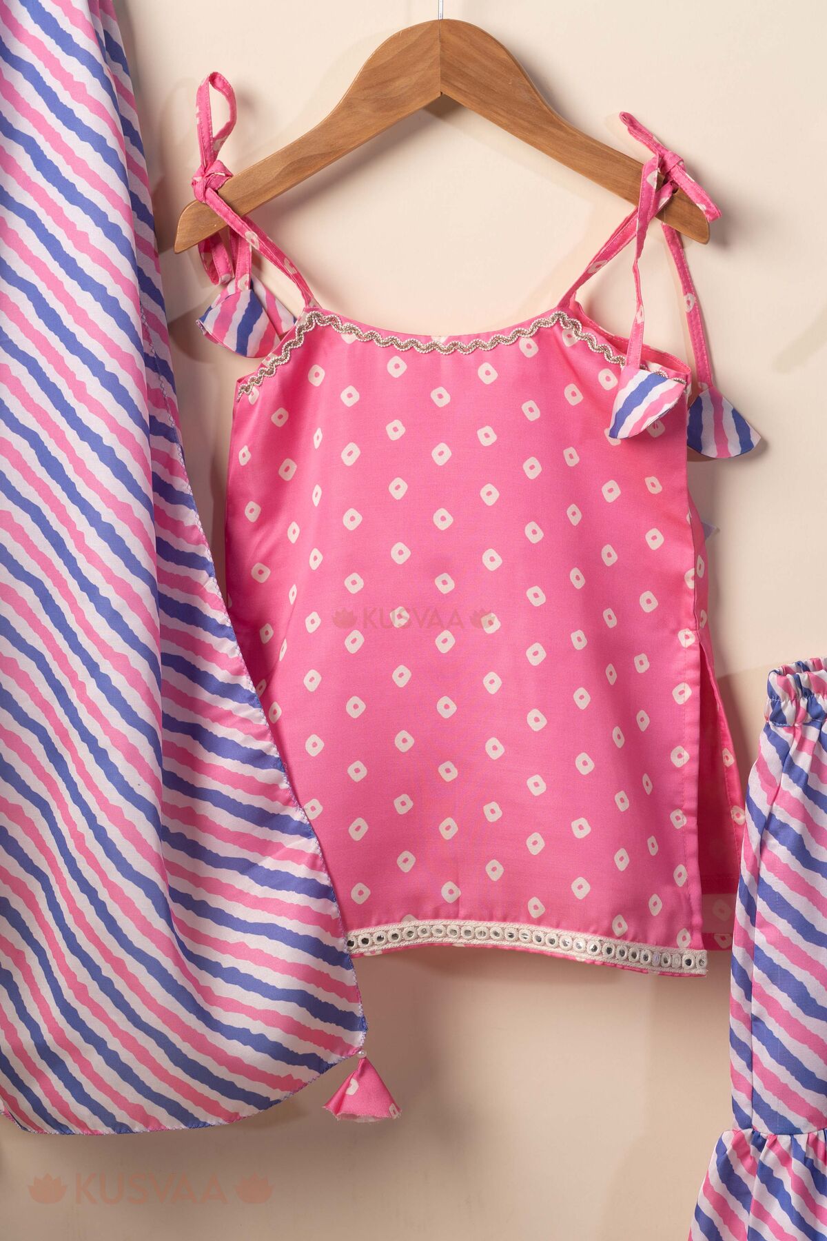 Image for Kusvaa Grw131 Cauvery Modal Satin Lehariya Print Kids Set Top
