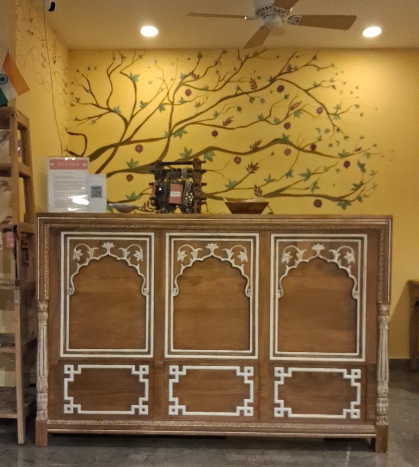 Billing Counter Tree Mural — inside Kusvaa Indiranagar