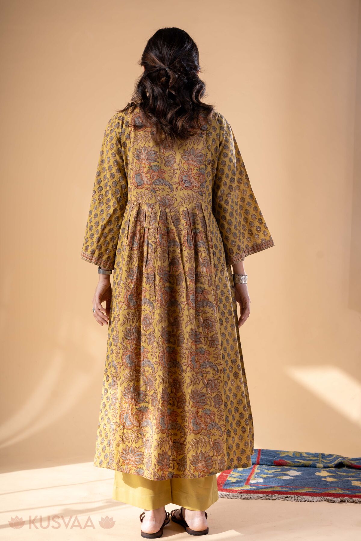 Image for Kusvaa Wkr328 Cheshta Handblock Cotton A Line Kurta Back