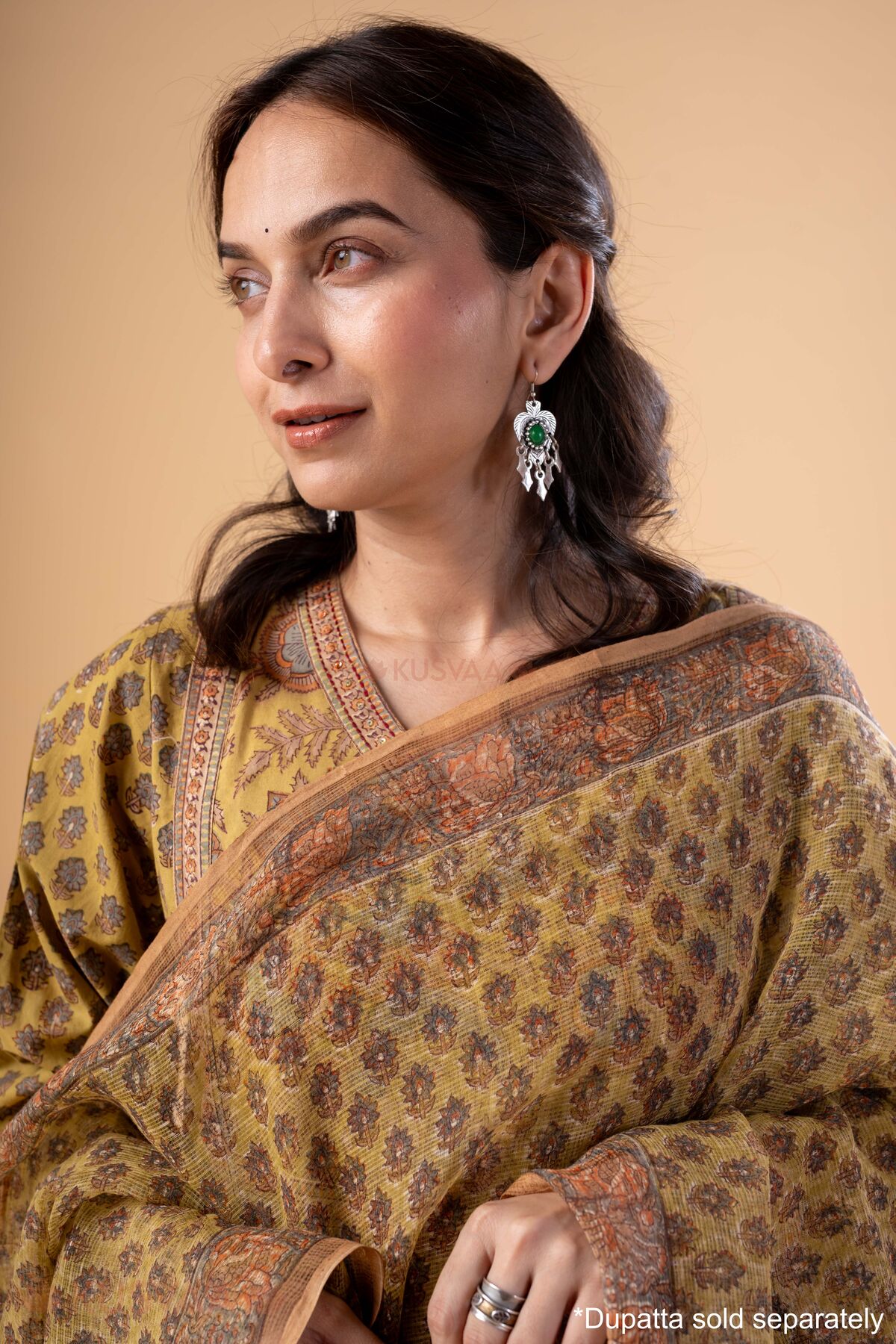 Image for Kusvaa Wkr328 Cheshta Handblock Cotton A Line Kurta Dupatta Featured