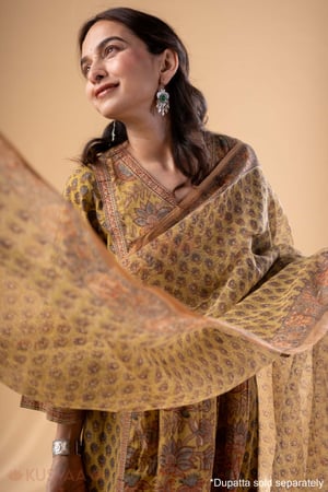 Image for Kusvaa Wkr328 Cheshta Handblock Cotton A Line Kurta Dupatta Style