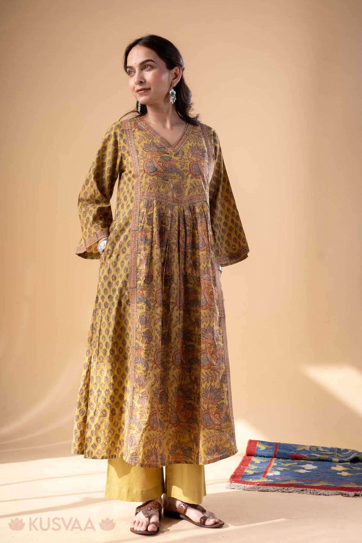 Image for Kusvaa Wkr328 Cheshta Handblock Cotton A Line Kurta Front