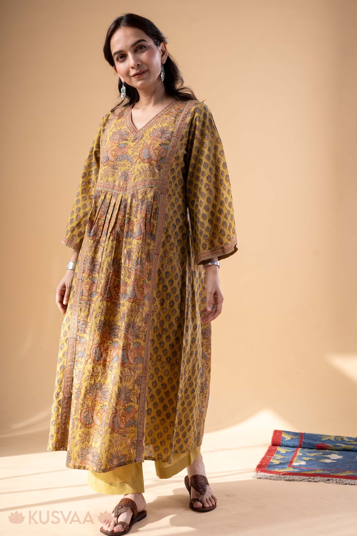Image for Kusvaa Wkr328 Cheshta Handblock Cotton A Line Kurta Walk