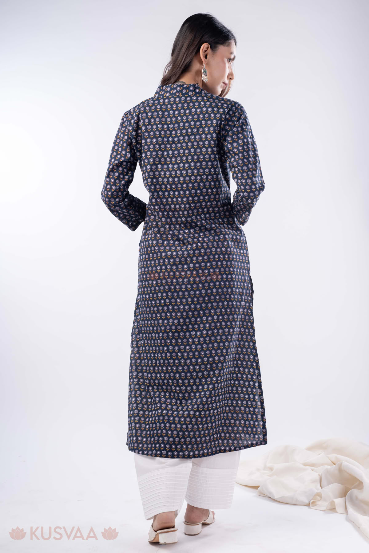 Image for Kusvaa Wkr339 Meera Cotton Blue Kurta With Pocket Back
