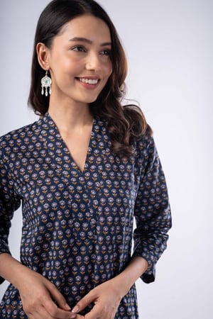 Image for Kusvaa Wkr339 Meera Cotton Blue Kurta With Pocket Featured
