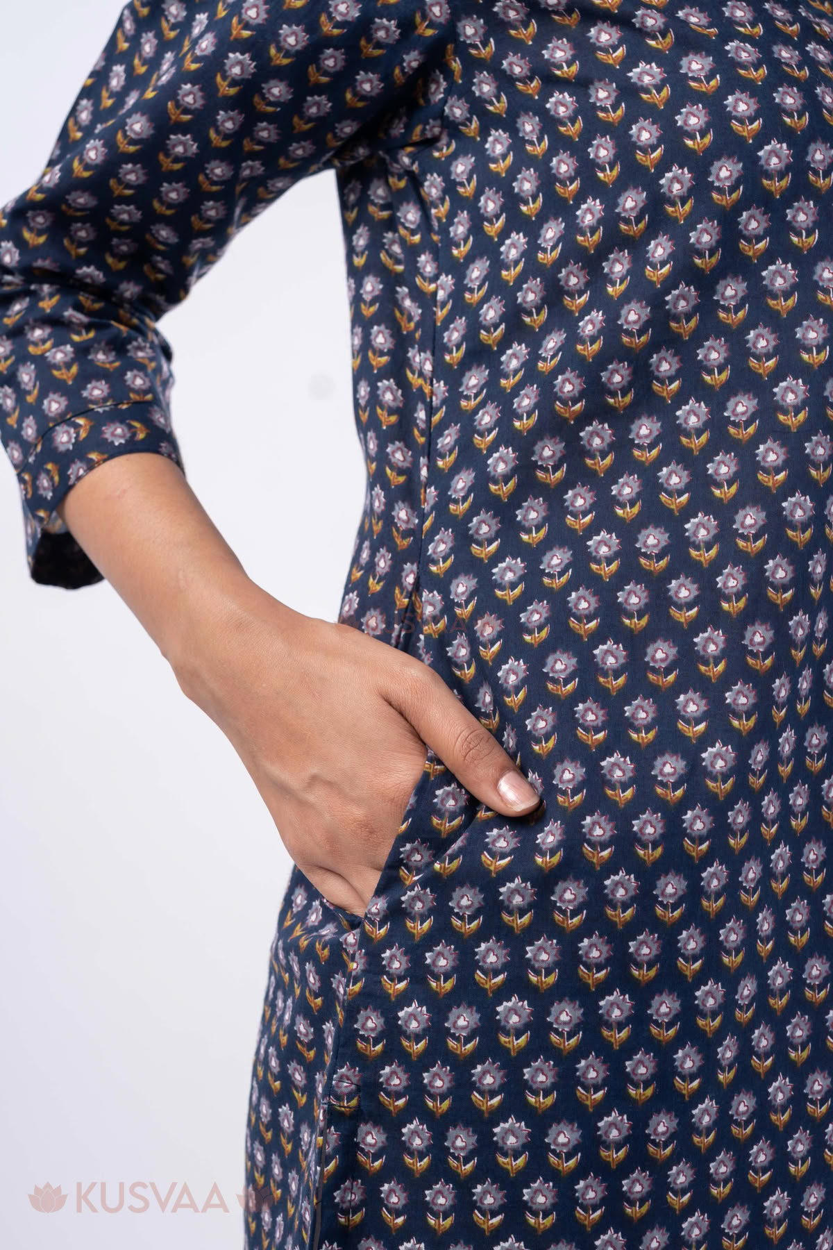 Image for Kusvaa Wkr339 Meera Cotton Blue Kurta With Pocket Pocket
