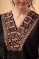 Image for Kusvaa Wkr340 Navya Handloom Cotton Black Kurta Closeup