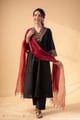 Image for Kusvaa Wkr340 Navya Handloom Cotton Black Kurta Dupatta Front