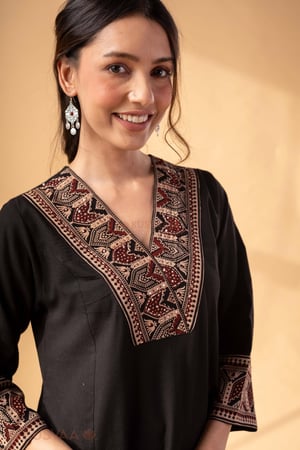 Image for Kusvaa Wkr340 Navya Handloom Cotton Black Kurta Featured