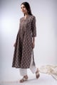 Image for Kusvaa Wkr341 Mahi Cotton Brown A Line Kurta Front