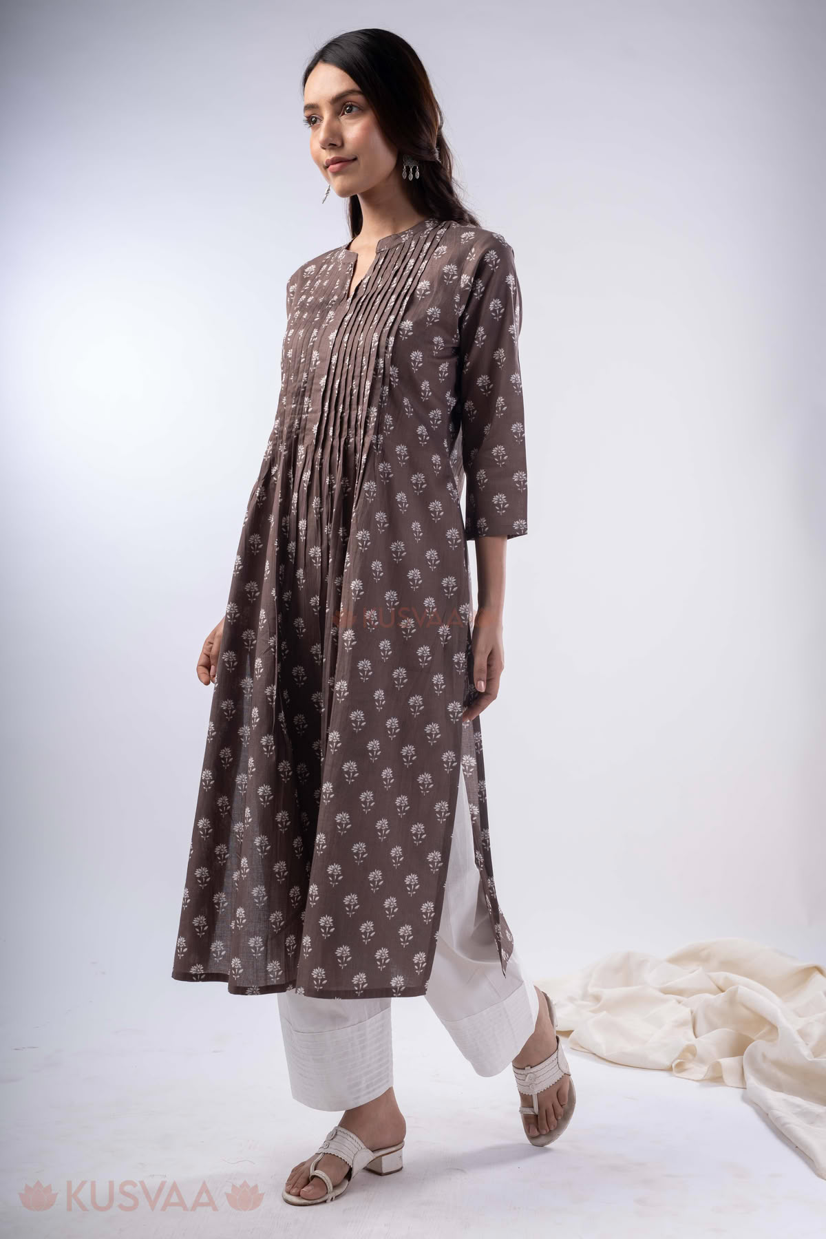 Image for Kusvaa Wkr341 Mahi Cotton Brown A Line Kurta Front