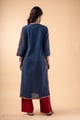 Image for Kusvaa Wkr343 Kalyani Handloom Cotton Solid Blue Kurta Back