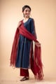 Image for Kusvaa Wkr343 Kalyani Handloom Cotton Solid Blue Kurta Dupatta Front