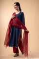 Image for Kusvaa Wkr343 Kalyani Handloom Cotton Solid Blue Kurta Dupatta Side