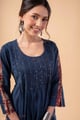 Image for Kusvaa Wkr343 Kalyani Handloom Cotton Solid Blue Kurta Featured