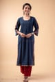 Image for Kusvaa Wkr343 Kalyani Handloom Cotton Solid Blue Kurta Front