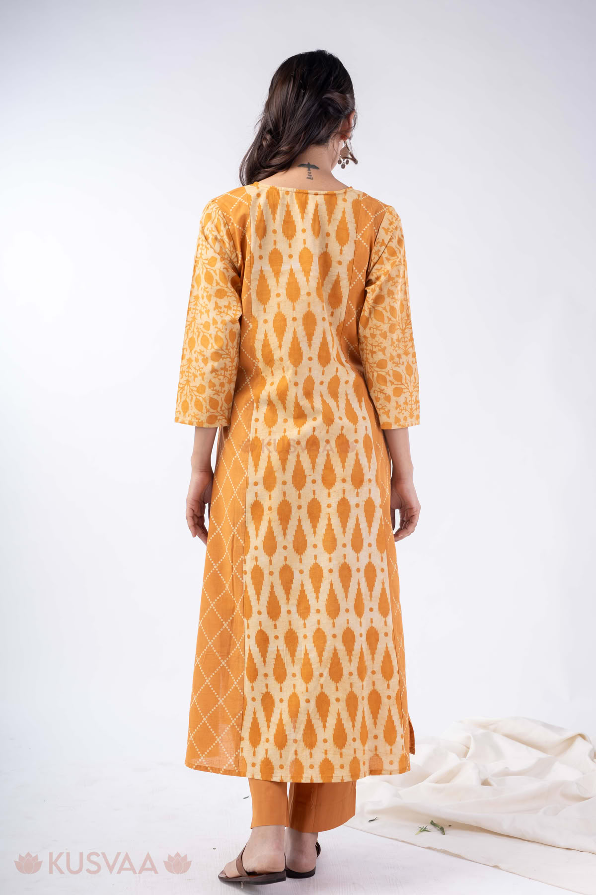 Image for Kusvaa Wkr345 Yashvi Handblock Cotton A Line Kurta Back