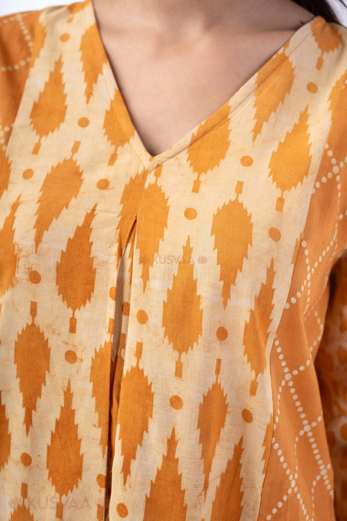 Image for Kusvaa Wkr345 Yashvi Handblock Cotton A Line Kurta Closeup