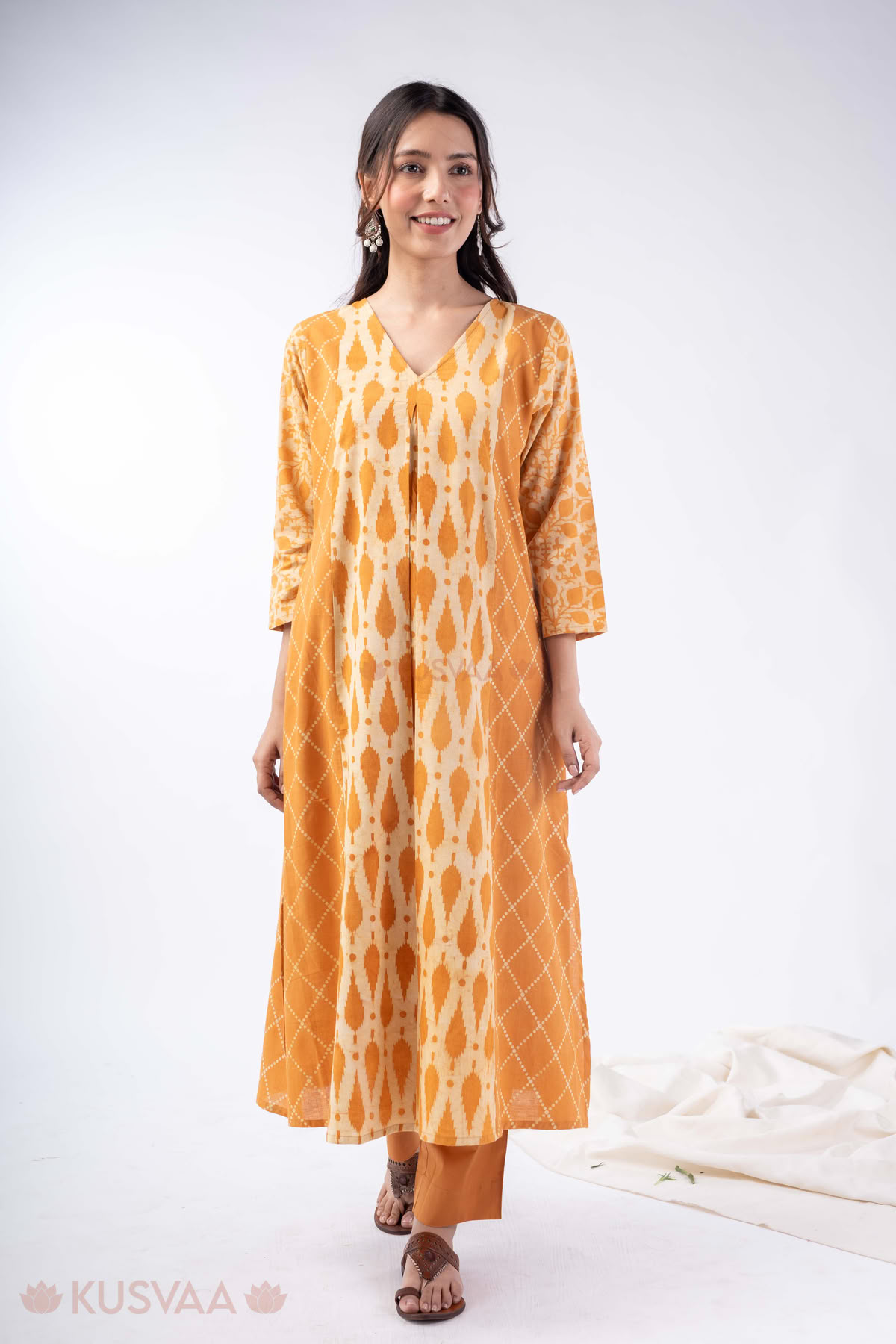 Image for Kusvaa Wkr345 Yashvi Handblock Cotton A Line Kurta Front