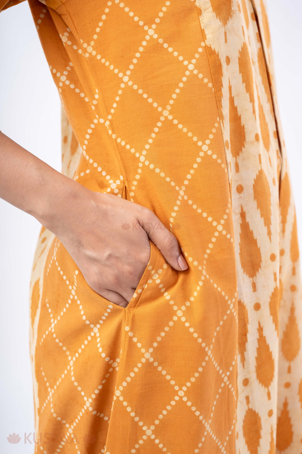 Image for Kusvaa Wkr345 Yashvi Handblock Cotton A Line Kurta Pocket