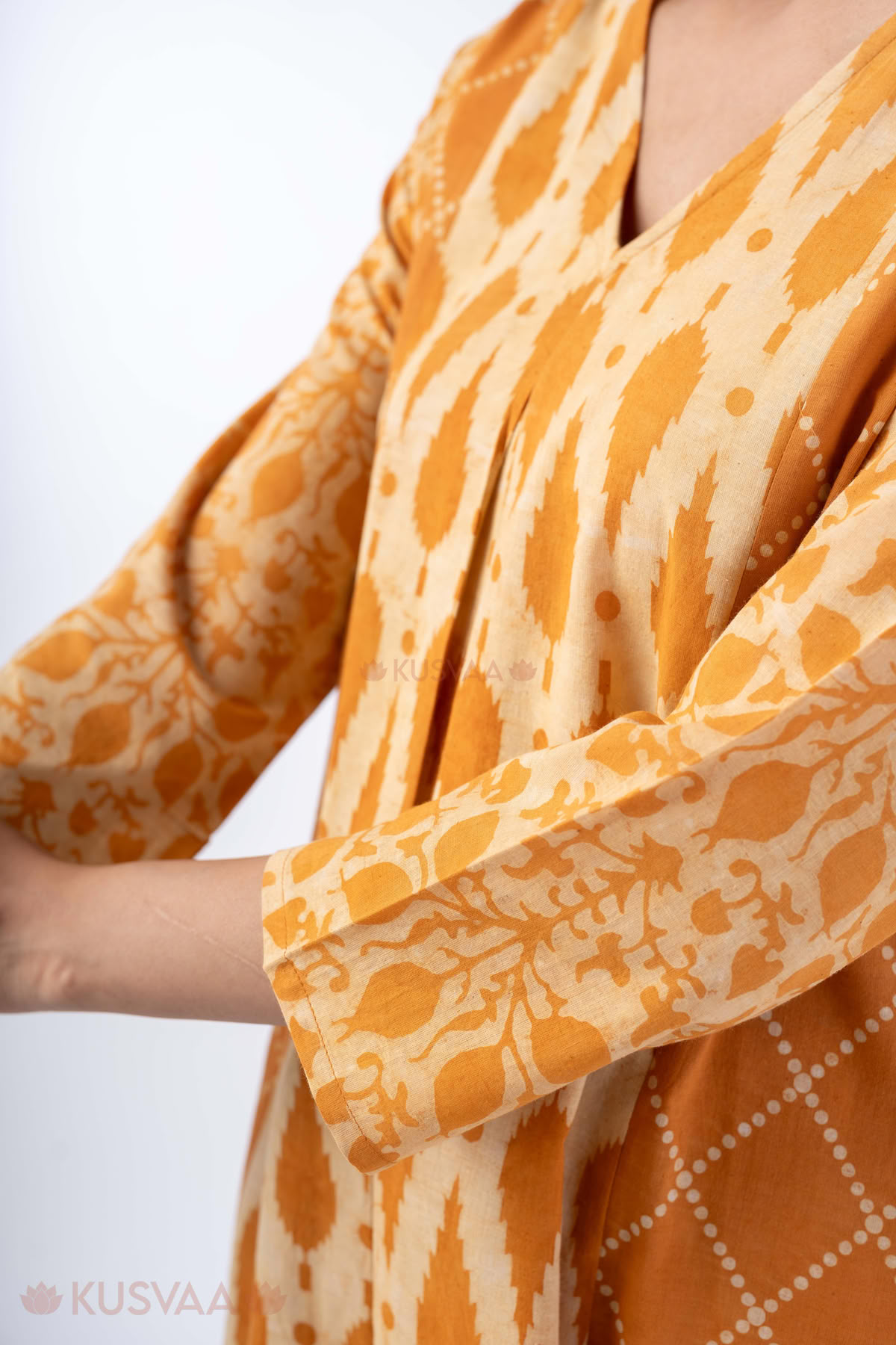 Image for Kusvaa Wkr345 Yashvi Handblock Cotton A Line Kurta Sleeves