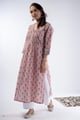 Image for Kusvaa Wkr347 Aadhya Handblock Cotton Pink Kurta Walk