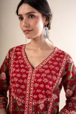 Image for Kusvaa Wkr352 Nitya Handloom Cotton Red A Line Kurta Featured