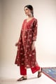 Image for Kusvaa Wkr352 Nitya Handloom Cotton Red A Line Kurta Walking