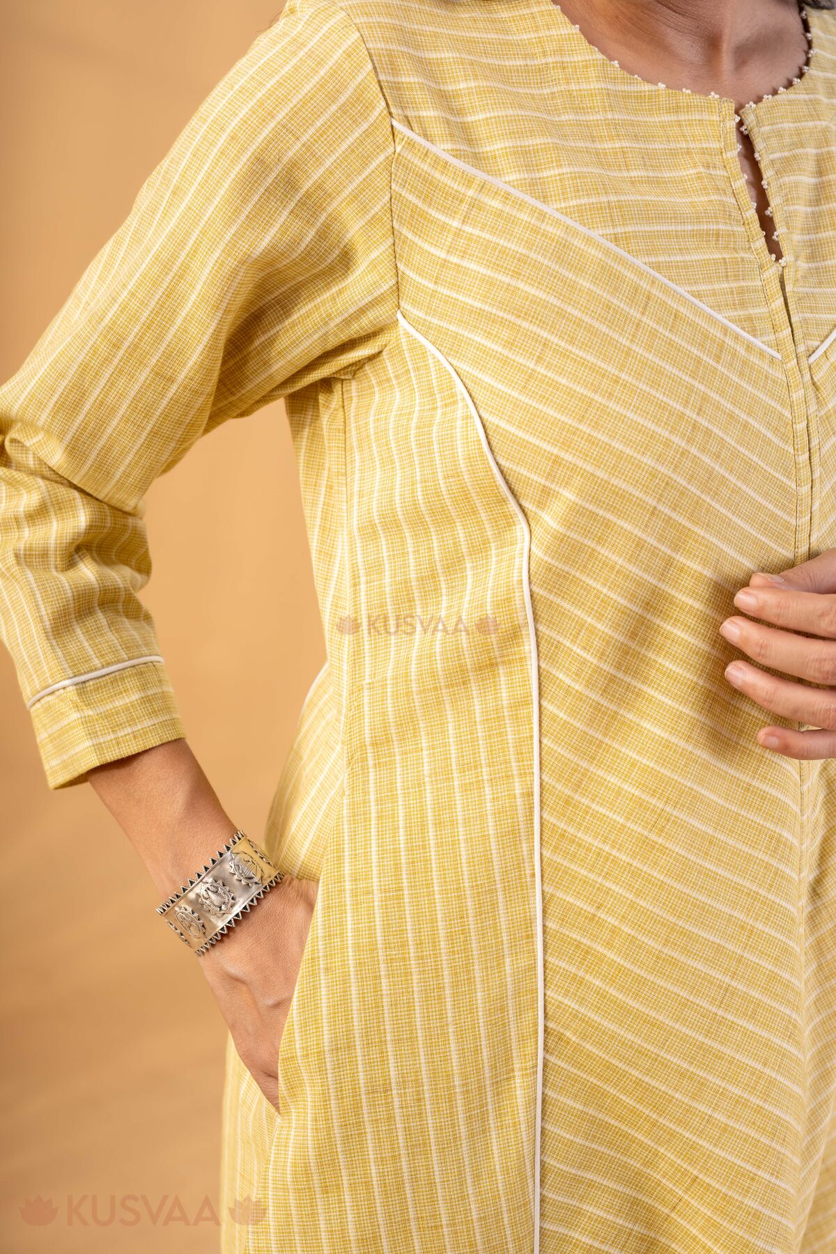 Image for Kusvaa Wkr353 Janvi Handloom Cotton A Line Kurta Pocket