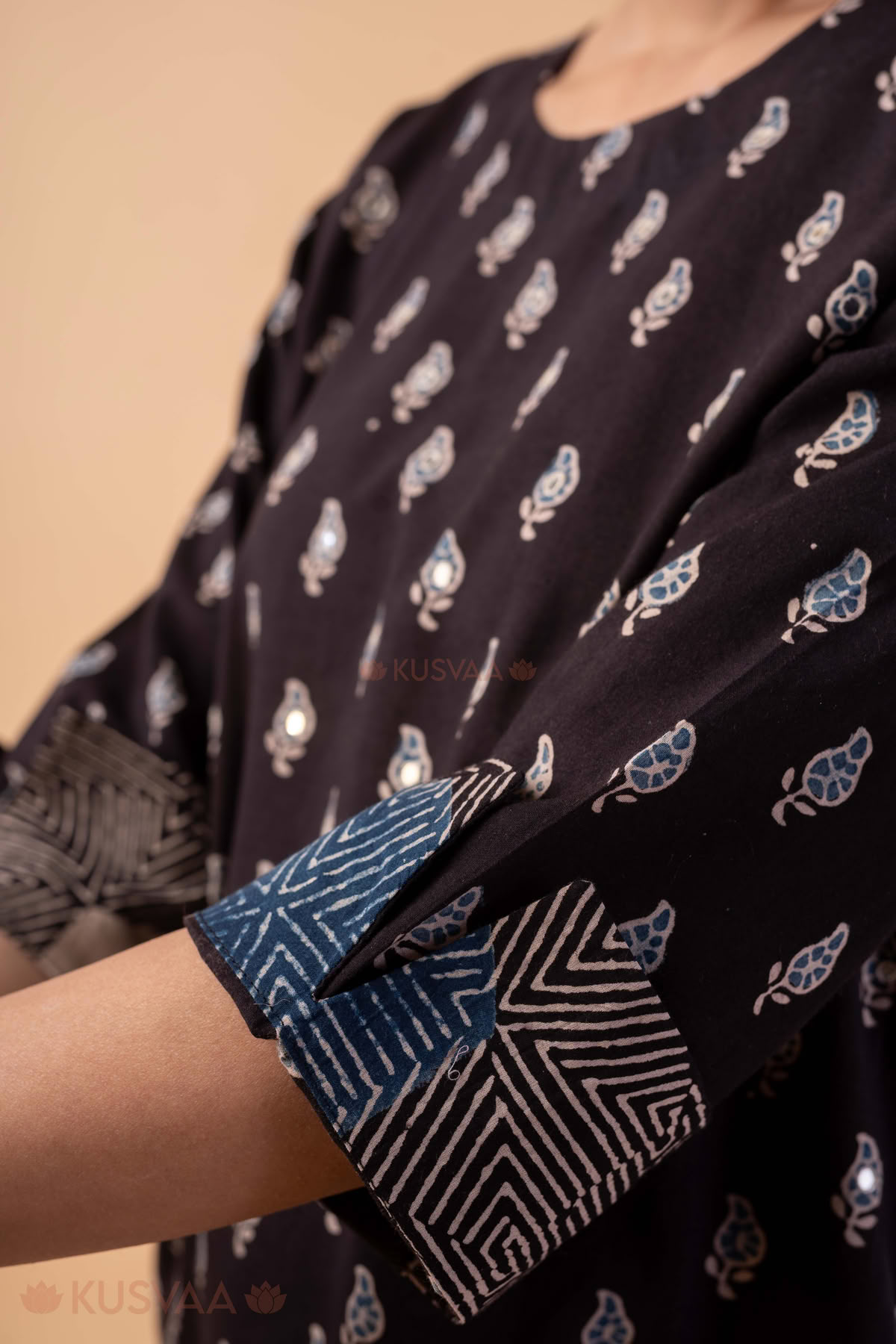 Image for Kusvaa Wkr354 Ishani Cotton Straight Fit Kurta Sleeves Folded