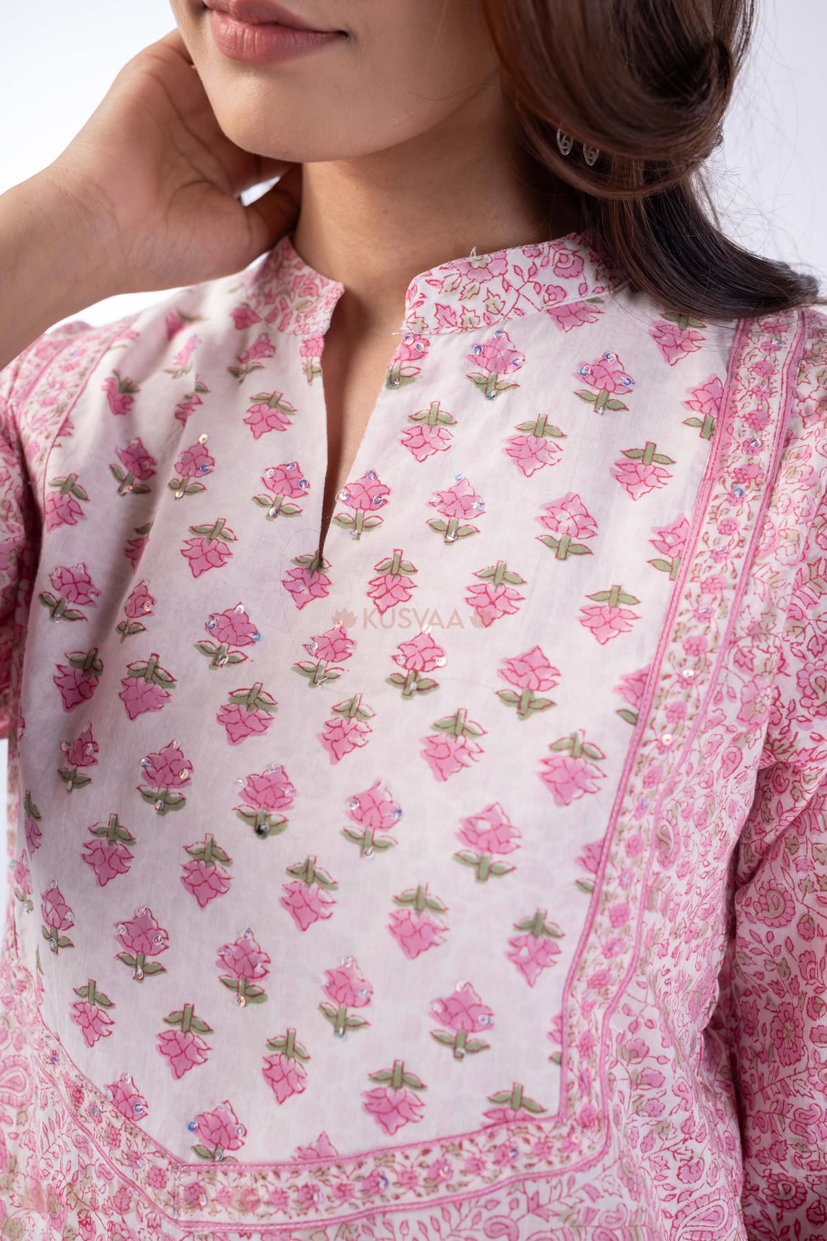 Image for Kusvaa Wkr356 Nisha Cotton Straight Fit Kurta Closeup