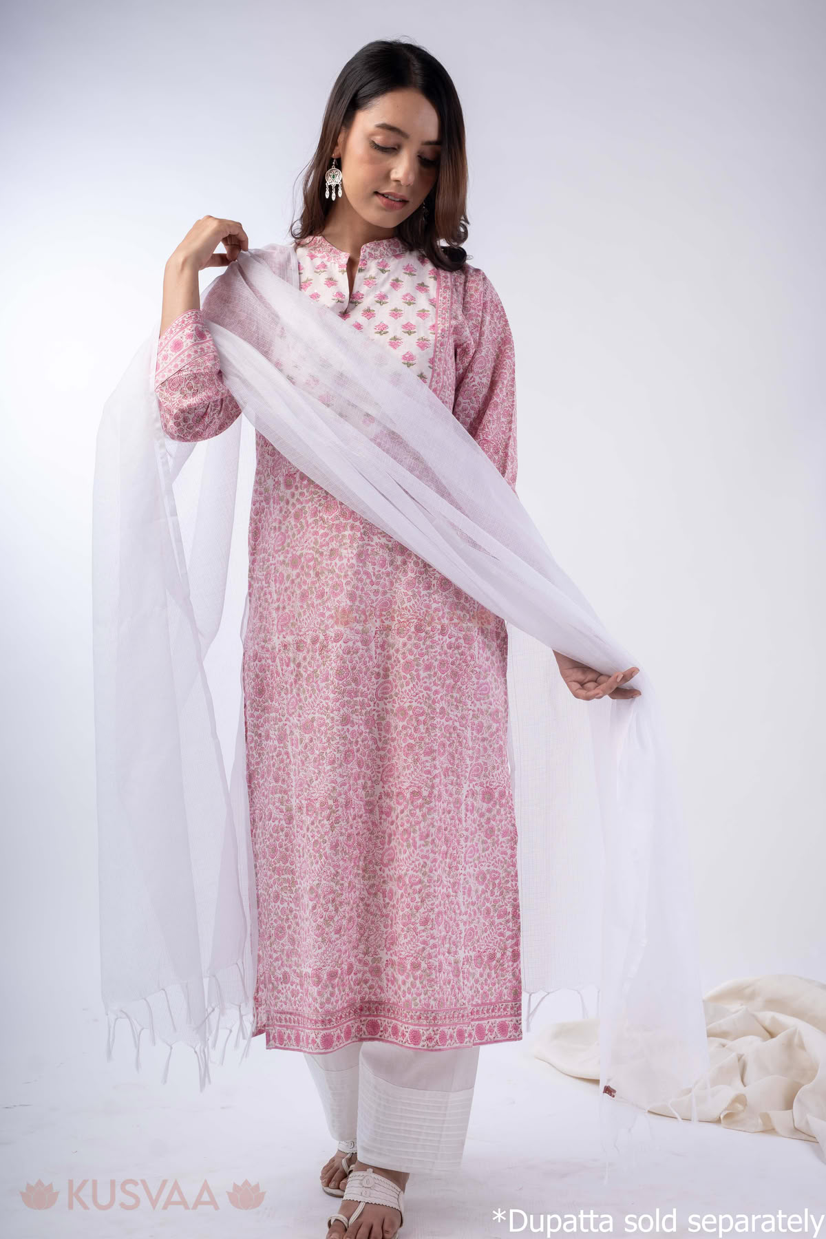 Image for Kusvaa Wkr356 Nisha Cotton Straight Fit Kurta Dupatta Front